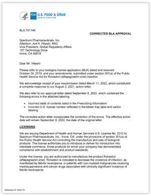 PP ROL 00 0211 FDA Letter   ROLVEDON Approval